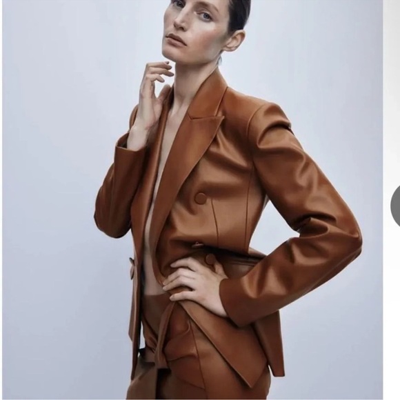 Zara Brown Double-breasted Faux Blazer Brandy Jacket Blazer, NWT - Picture 3 of 12